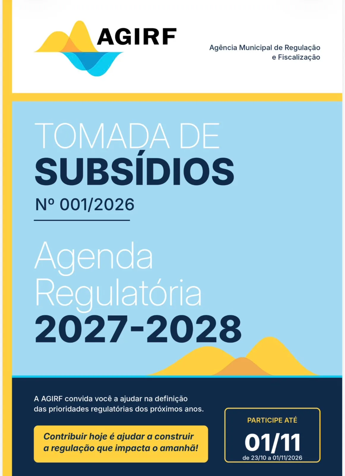 AGIRF abre Tomada de Subsídios para construção da Agenda Regulatória 2027–2028